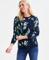 Style & Co Women's Printed Crewneck Fleece Sweatshirt, Exclusively At Macy's In Oversized Blue