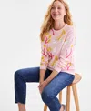Style & Co Women's Printed Crewneck Fleece Sweatshirt, Exclusively At Macy's In Oversized Pink