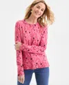 Style & Co Women's Printed Crewneck Pullover Sweater, Macy's Exclusive In Pink