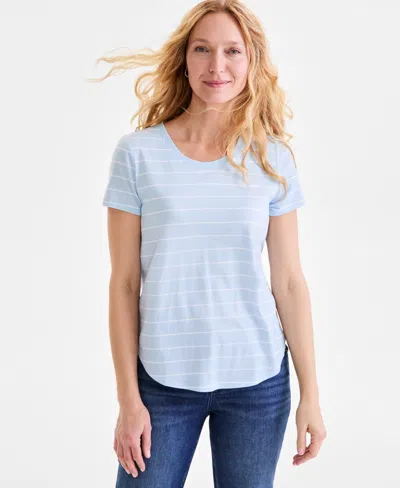 Style & Co Women's Printed Crewneck Short-sleeve T-shirt, Exclusively At Macy's In Blue Stripe