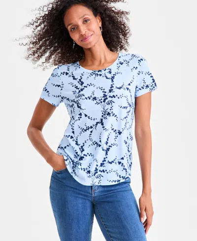 Style & Co Women's Printed Crewneck Short-sleeve T-shirt, Macy's Exclusive In Blue