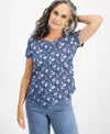 Style & Co Women's Printed Crewneck Short-sleeve Tee, Created For Macy's In Blossom Blue