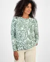 Style & Co Women's Printed Crewneck Sweater, Macy's Exclusive In Green