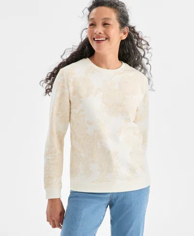 Style & Co Women's Printed Fleece Crewneck Sweatshirt, Macy's Exclusive In Neutral