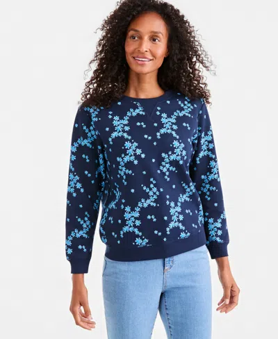 Style & Co Women's Printed Crewneck Sweatshirt, Macy's Exclusive In Blue