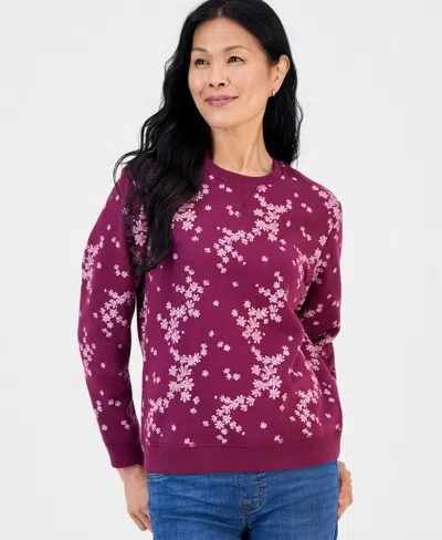 Style & Co Women's Printed Crewneck Sweatshirt, Macy's Exclusive In Burgundy