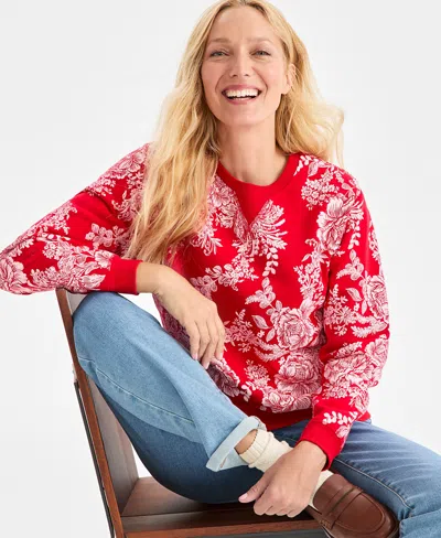 Style & Co Women's Printed Crewneck Sweatshirt, Macy's Exclusive In Red