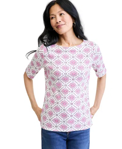 Style & Co Women's Printed Elbow Sleeve Boatneck Top, Macy's Exclusive In Divine Berry