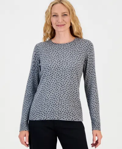 Style & Co Women's Printed Fine Gauge Crewneck Sweater, Macy's Exclusive In Gray