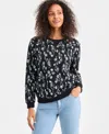 Style & Co Women's Printed Fleece Crewneck Sweatshirt, Macy's Exclusive In Black