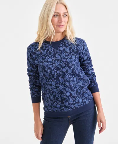 Style & Co Women's Printed Fleece Crewneck Sweatshirt, Macy's Exclusive In Blue