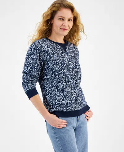 Style & Co Women's Printed Fleece Sweatshirt, Created For Macy's In Dainty Blue