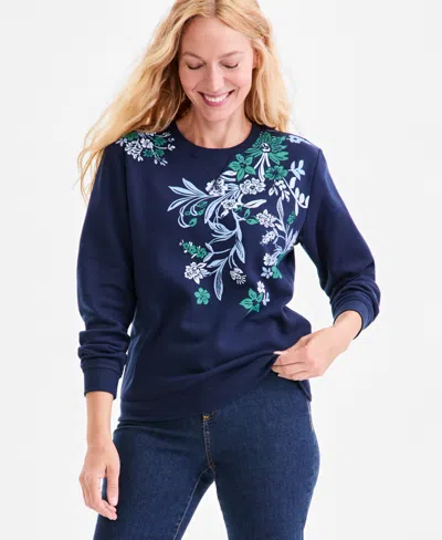 Style & Co Women's Printed Fleece Sweatshirt, Macy's Exclusive In Blue