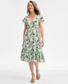 Style & Co Women's Printed V-neck Flutter-sleeve Knit Dress, Exclusively At Macy's In Fauna Mint