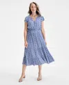 Style & Co Women's Printed Flutter-sleeve Midi Dress, Exclusively At Macy's In Blue