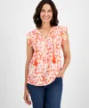 Style & Co Women's Printed Flutter-sleeve Pintuck Blouse, Exclusively At Macy's In Orange