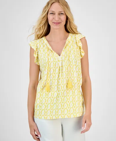 Style & Co Women's Printed Flutter-sleeve Top, Exclusively At Macy's In Yellow