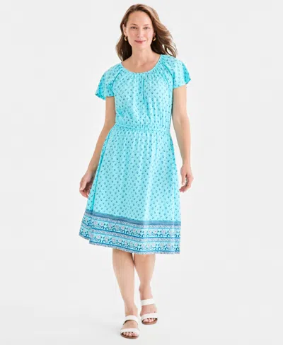 Style & Co Women's Printed Flutter-sleeve Knit Dress, Macy's Exclusive In Blue