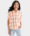 STYLE & CO WOMEN'S PRINTED GAUZE SHORT-SLEEVE POPOVER TOP, CREATED FOR MACY'S