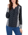 STYLE & CO WOMEN'S PRINTED HENLEY KNIT SHIRT, CREATED FOR MACY'S