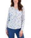 STYLE & CO WOMEN'S PRINTED HENLEY KNIT SHIRT, CREATED FOR MACY'S