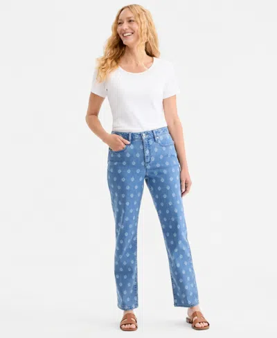 Style & Co Women's Printed High-rise Natural Straight-leg Jeans, Macy's Exclusive