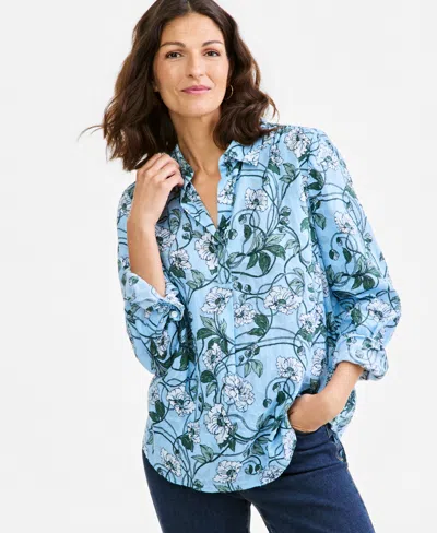 Style & Co Women's Printed Jacaurd Long-sleeve Popover Blouse, Macy's Exclusive In Winding Peri