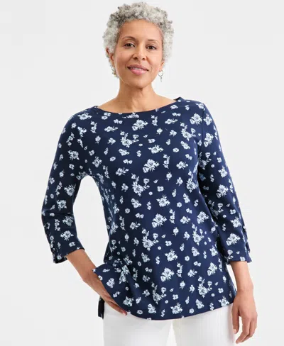 Style & Co Women's Printed Lace-up-sleeve Tunic, Macy's Exclusive In Blue