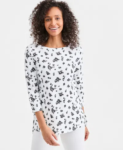 Style & Co Women's Printed Lace-up-sleeve Tunic, Macy's Exclusive In White