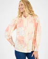 Style & Co Women's Printed Long-sleeve Ruffle-neck Blouse, Exclusively At Macy's In Multi