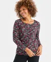 Style & Co Women's Printed Long-sleeve Scoop-neck Knit Top, Macy's Exclusive In Multi