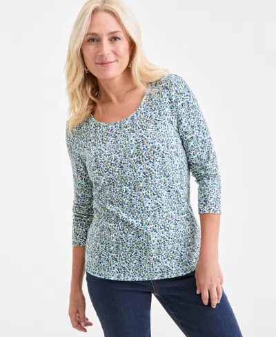 Style & Co Women's Printed Long-sleeve Scoop-neck Knit Top, Macy's Exclusive In Multi