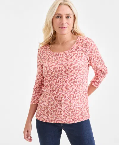 Style & Co Women's Printed Long-sleeve Scoop-neck Knit Top, Macy's Exclusive In Multi