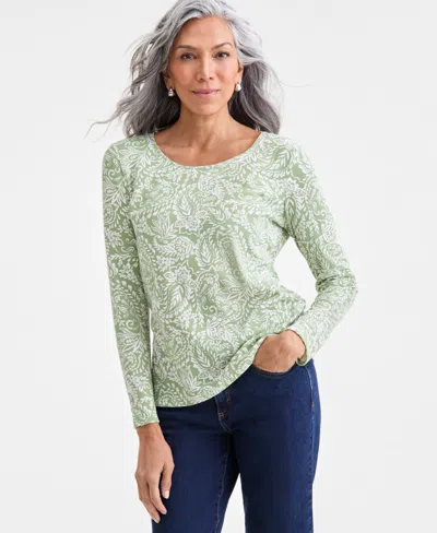 STYLE & CO WOMEN'S PRINTED LONG-SLEEVE SCOOP-NECK TOP, MACY'S EXCLUSIVE