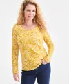 Style & Co Plus Size Printed Long-sleeve Top, Macy's Exclusive In Yellow