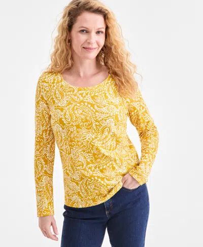 STYLE & CO WOMEN'S PRINTED LONG-SLEEVE SCOOP-NECK TOP, MACY'S EXCLUSIVE