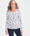 Style & Co Women's Printed Long-sleeve Scoop-neck Top, Macy's Exclusive In White