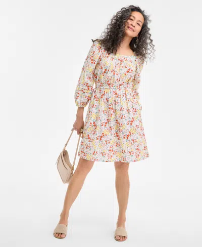 Style & Co Women's Printed Lurex Square-neck Dress, Exclusively At Macy's