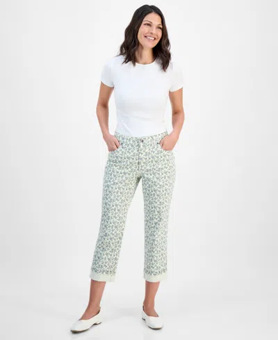 Style & Co Women's Printed Mid-rise Curvy Capri Jeans, Macy's Exclusive In Multi