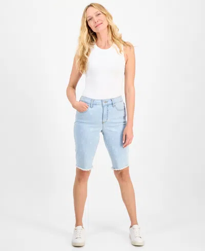 Style & Co Women's Printed Mid-rise Denim Bermuda Shorts, Exclusively At Macy's In Blue