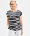 Style & Co Women's Printed Mixed-media Short-sleeve Top, Exclusively At Macy's In Black
