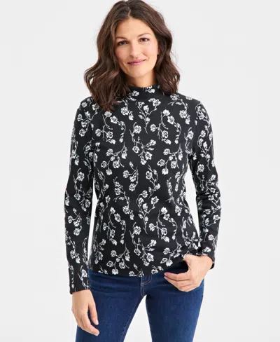Style & Co Women's Printed Mock-neck Knit Top, Created For Macy's In Black