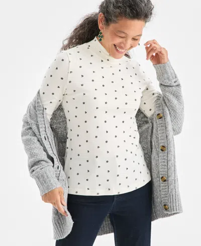 Style & Co Women's Printed Mock-neck Knit Top, Macy's Exclusive In Neutral