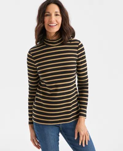 Style & Co Women's Printed Mock-neck Knit Top, Macy's Exclusive In Black