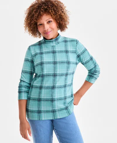 Style & Co Women's Printed Mock Neck Knit Top, Macy's Exclusive In Blue