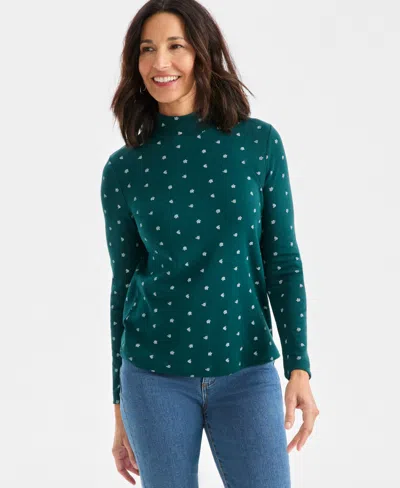 Style & Co Women's Printed Mock-neck Knit Top, Macy's Exclusive In Green