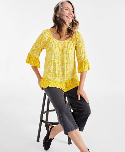 Style & Co Women's Printed On/off Shoulder Top, Created For Macy's In Dainty Ochre