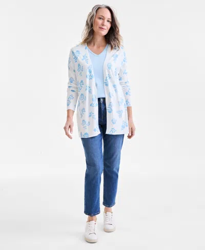 Style & Co Women's Printed Open-front Cardigan, Exclusively At Macy's In Blue Floral