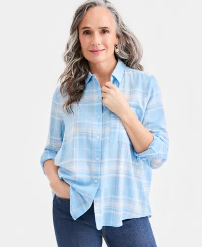 Style & Co Women's Printed Perfect Shirt, Macy's Exclusive In Blue