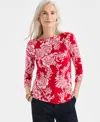 Style & Co Women's Printed Pima Cotton 3/4 Sleeve Boat-neck Top, Macy's Exclusive In Multi